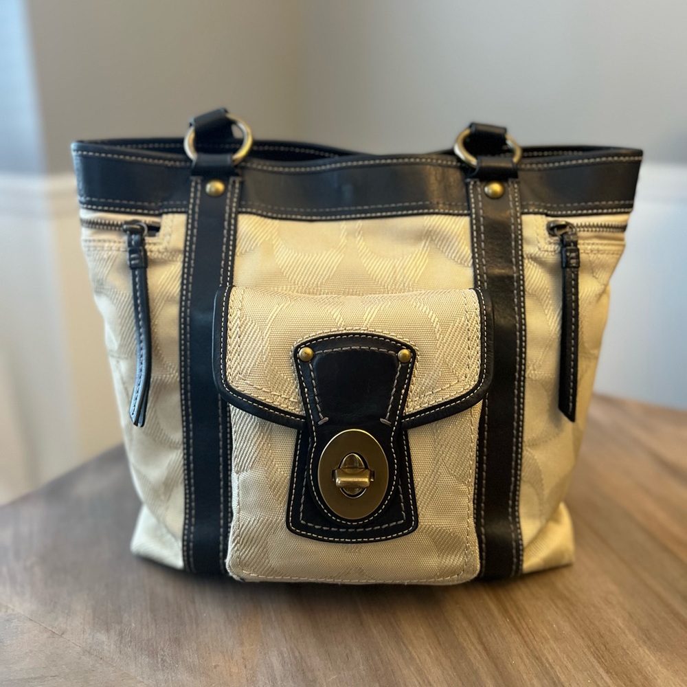 Coach Signature C Fabric and Leather Tote F13103